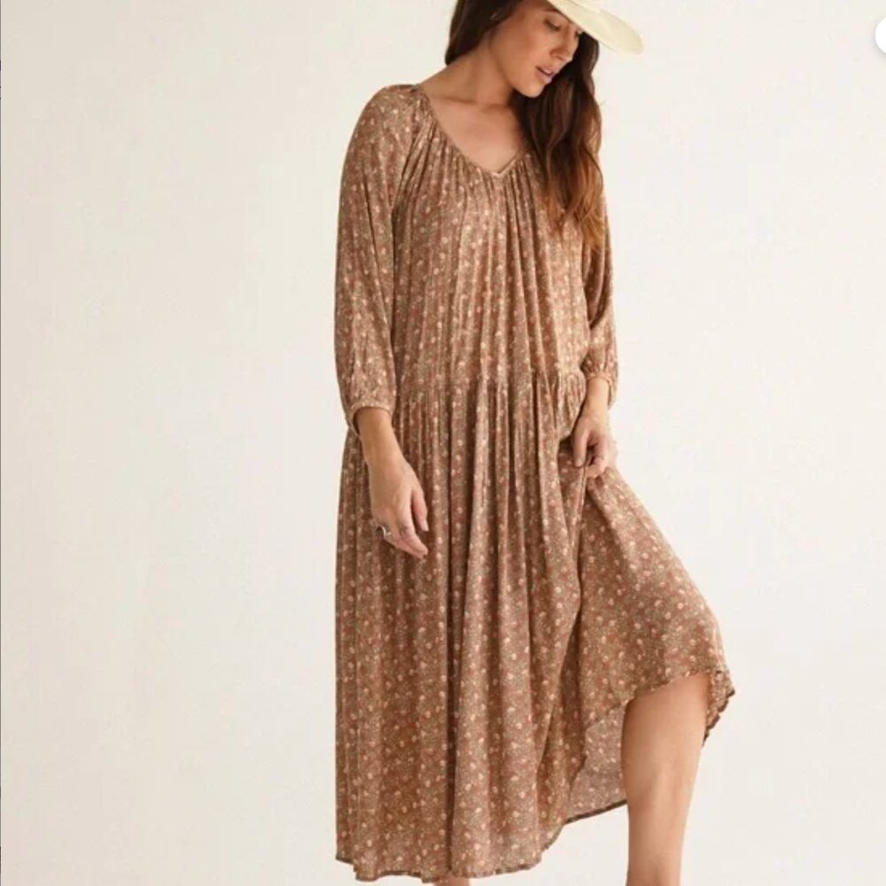 CJLA Joanna Dress - Brown/Taupe Floral - Size Small